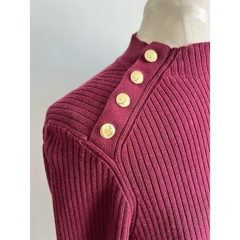 Talbots  Mock Neck Knit Sweater with Gold Buttons Petite Large