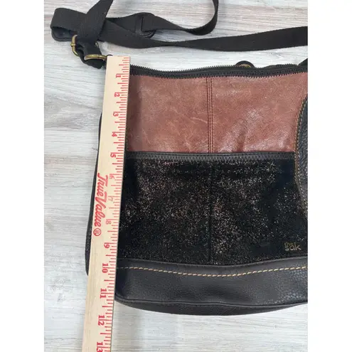 The Sak Iris Leather Crossbody Brown Black Two Tone Metallic Suede Shoulder Bag