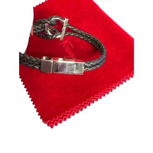 Salvatore Ferragamo NIB Gancini Double Woven Leather Bracelet in Black/Silver