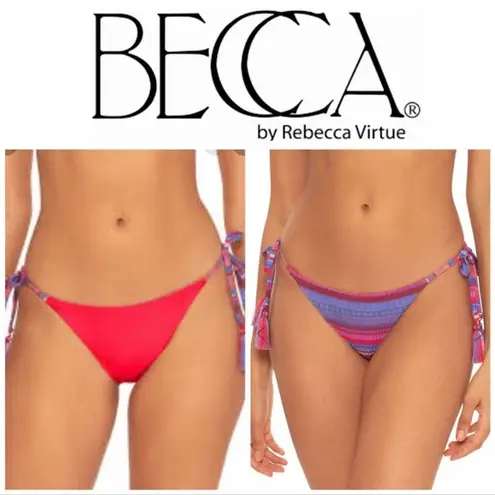 Becca Stripe Therapy Reversible Side Tie Bikini Bottom Medium NWT