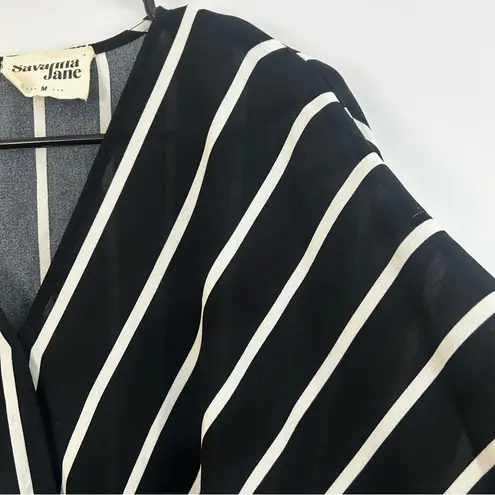 Savannah Jane Black & White Striped Dolman Sleeve Oversized Boho Top Size Medium