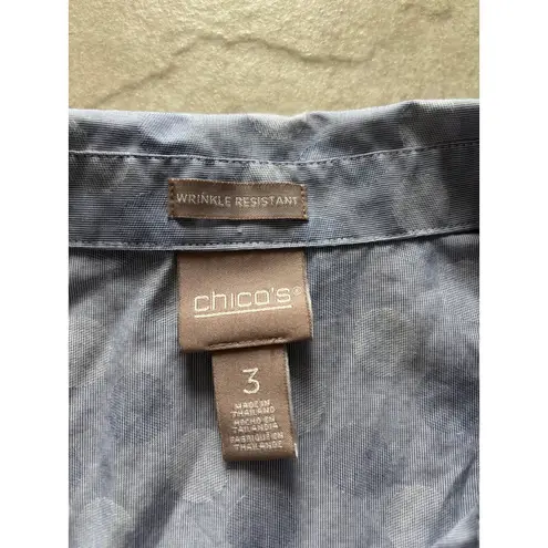 Chicos Top Womens Large Blue Polka Dot Wrinkle Resistant Travel Career Classic