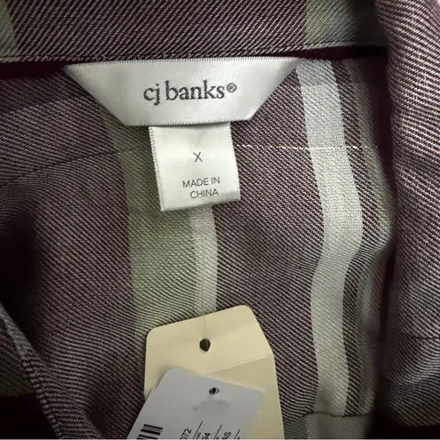 Christopher & Banks Shirt Button-Up Pockets Lightweight Plaid Sparkle Wine Grey