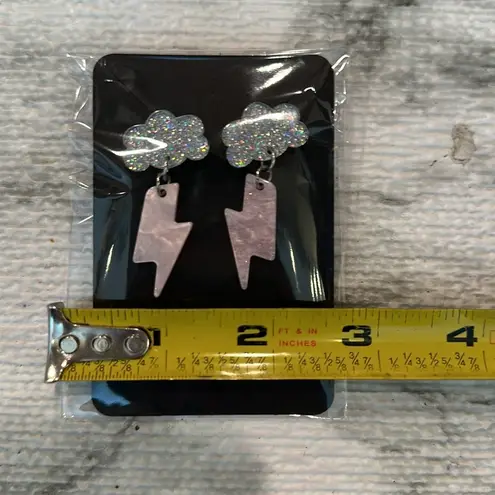 Cloud & Lightning Bolt Dangle Earrings Pink