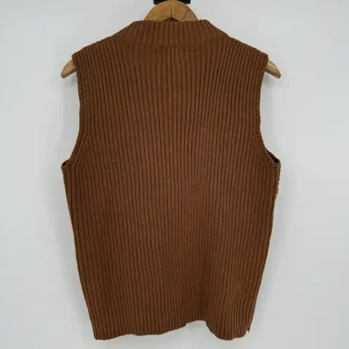 Vintage Suede Leather Vest Brown Cable Knit Designers Studio Originals Size SM