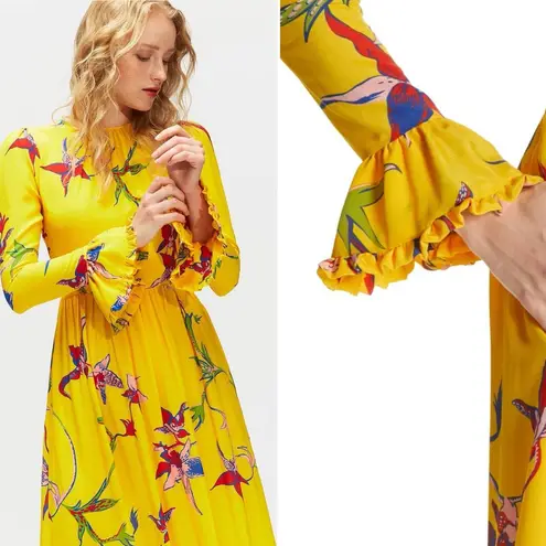 La DoubleJ Summer Visconti Silk Maxi Dress Yellow Floral Print Size XS NWOT