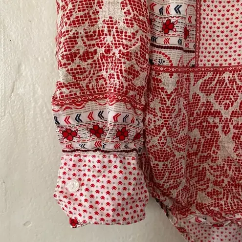 White Crow Red Patchwork Tie Front Blouse Button Down Shirt Women’s XS