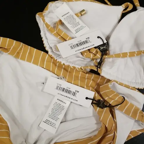 Vitamin A 💕💕 Bikini Set Gia Triangle Top + Luciana Bottom Dorada Stripe 8 M NWT