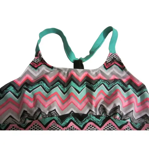 None Chevron Tankini Swim Top Retro Geometric Racerback Size L