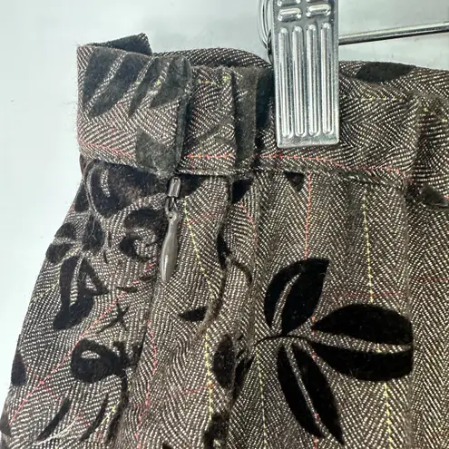 Coldwater Creek Skirt L Brown Floral Velvet A-Line Boho Romantic Office Chic