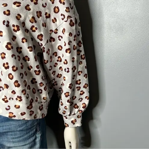 Ann Taylor  Leopard Cheetah Print Balloon Sleeve Tan White Sweatshirt Size S