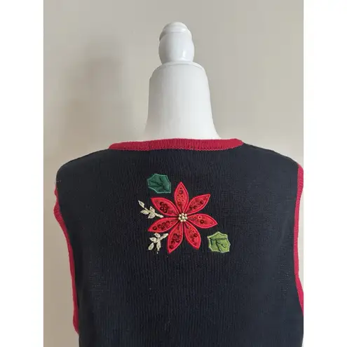 White Stag Vintage Y2K Christmas Sweater Vest Poinsettia Womens Medium Embroidered Beaded