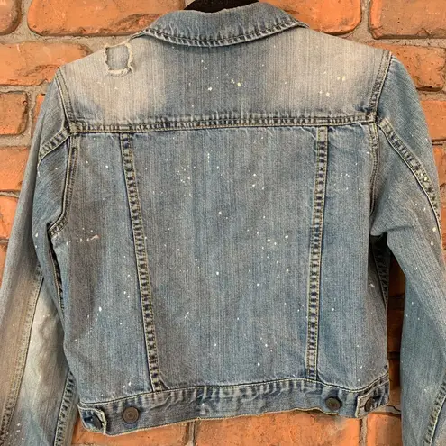 American Eagle AE  Distressed Denim Jacket Y2K Cropped Bleached Women's Size M