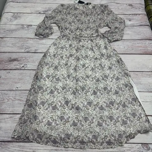 The Kooples Liberty Field Dress Floral Midi Long Sleeve Dress White Size XL NEW