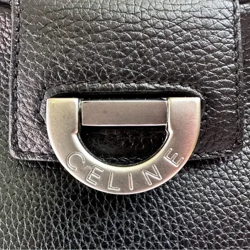 CELINE Black Pebbled Leather Shoulder Bucket Bag Vintage