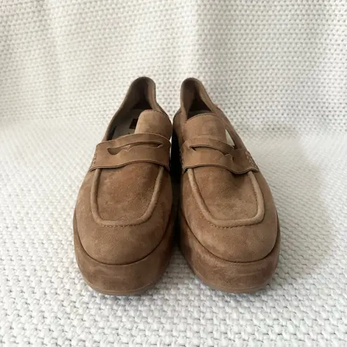 Dolce Vita Yanni Chestnut Suede Platform Penny Loafer Heels Menswear Academia 9 Tan