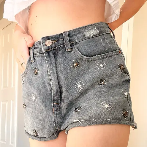 Denim & Co  Floral Bejeweled Jean Shorts