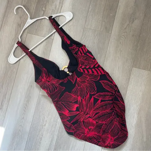 Lauren Ralph Lauren Swimsuit floral ring womens Black Red (size 12) summer beach