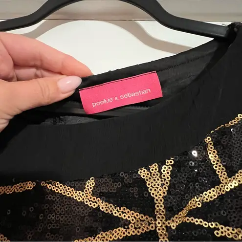 Pookie & Sebastian #121 BLACK & GOLD SEQUIN DRESS LARGE