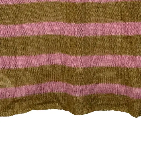 Loft Ann Taylor Women Medium Mohair Striped Pullover Sweater Long Sleeve Button Green