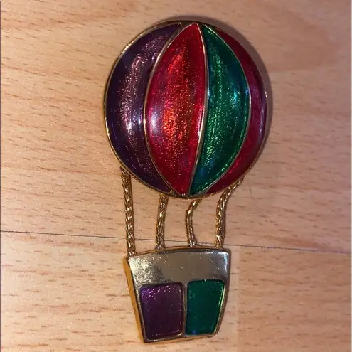 Colorful Enamel Hot Air Balloon Brooch/Pin Gold