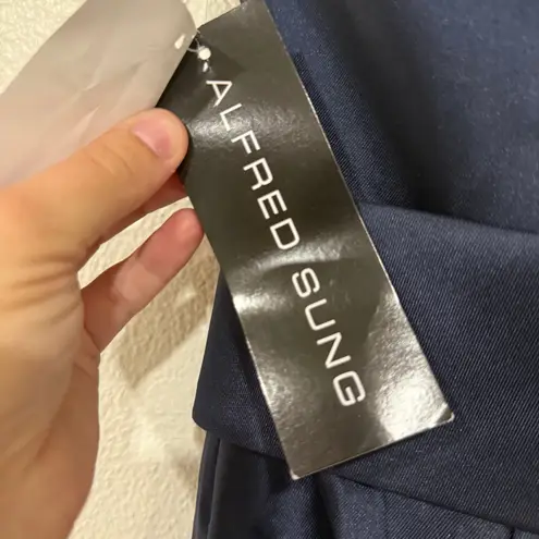 Alfred Sung NWT Draped One Shoulder Satin Maxi Dress Formal Midnight Navy Size 2