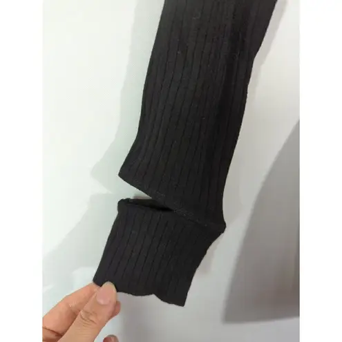 LNA Una Top Black Tencel Blend Ribbed Long Sleeve Wide Neck Cropped Top Size M