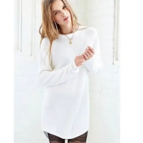 Unif X Urban Outfitters White Waffle Knit Tunic Zipper Sweater