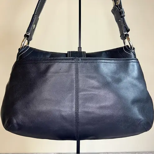 Coach  Soho Flap Buckle Pleated Shoulder Hobo Bag - Black Leather