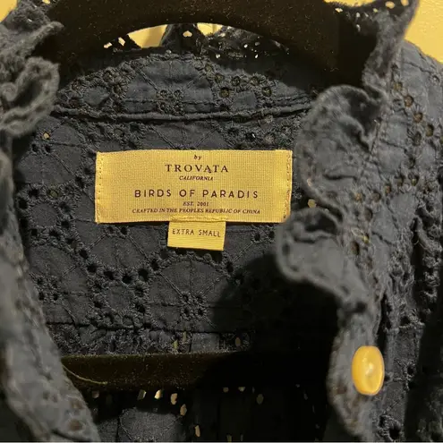 Trovata Birds of Paradis Navy Eyelit Blouse Blue Size XS