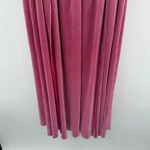 Bronx and Banco Sonny Strapless Cut Out High Slit Maxi Dress Gown in Metallic Rose