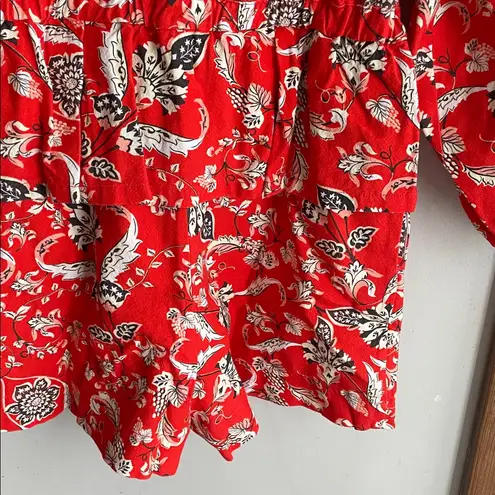 Farm Rio Anthropologie Long-Sleeve Printed Romper Red
