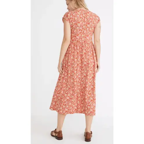 Madewell  Piazza Floral Button Front Midi Dress Red White Size L Boho Cottagecore