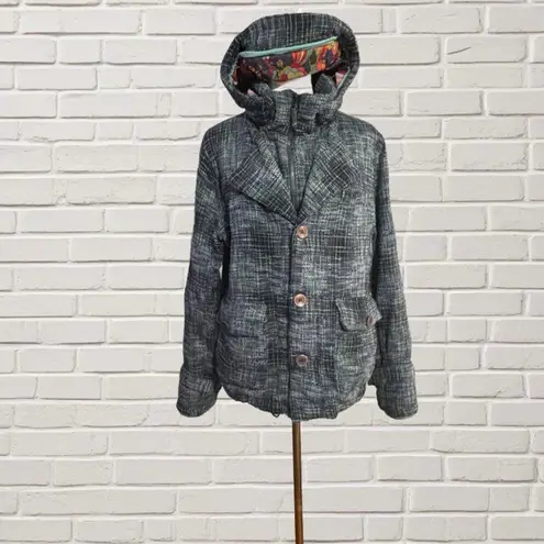 B by Burton Wool Blend Tweed Large – Hooded, Floral Lining, Warm Snowboard Coat Gray