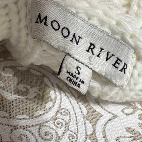 Moon River Ivory Fringe Off Shoulder Sweater Women's Small Boho Chic Knit Top