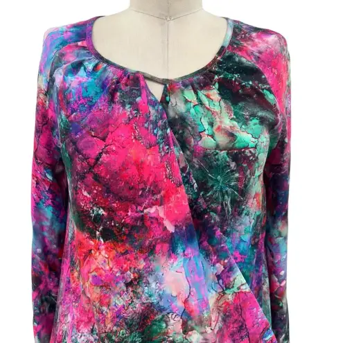 Amanda Uprichard  Blouse Top Faux Wrap Silk‎ Space Galaxy Print Pink Size Small