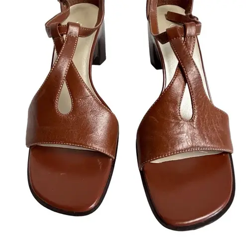 Chadwick's Chadwick’s Women's Brown Leather T-Strap Wedge Sandals Size 7.5
