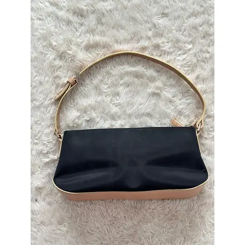 Gap Vintage 90s Y2K  Leather Handle Shoulder Bag Purse Black Tan