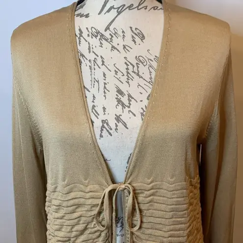 Lafayette 148 NY silk knit tie front ruched smocked cardigan L Tan Size L
