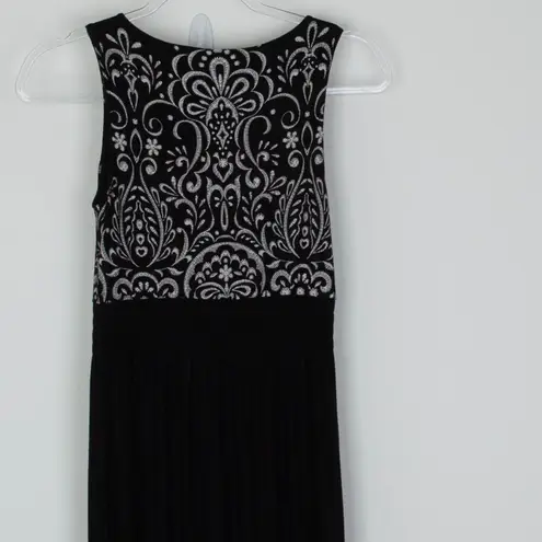 Soma Womens Jersey Knit Baroque Keyhole Smocked Maxi Dress Size XS Black Boho