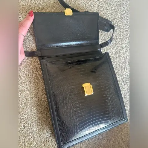 Casa Lopez Vintage Black Leather Snakeskin Alligator Purse