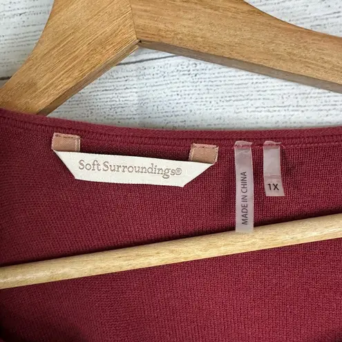 Soft Surroundings Womens 1X Scoop Neck Handkerchief Hem Tunic Sweater Maroon