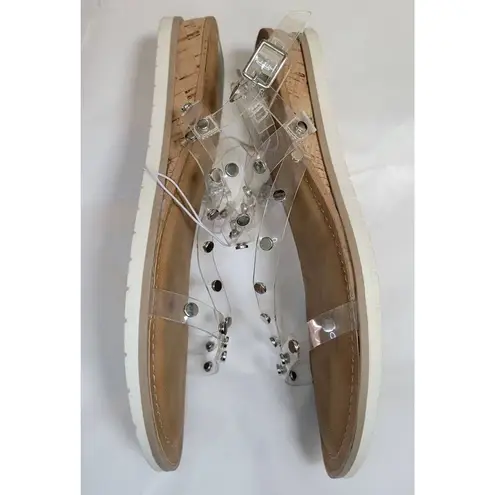 DV By Dolce Vita Clear Silver Studded Buckle Sandals Sz 9 1 Inch Espadrille Wedg