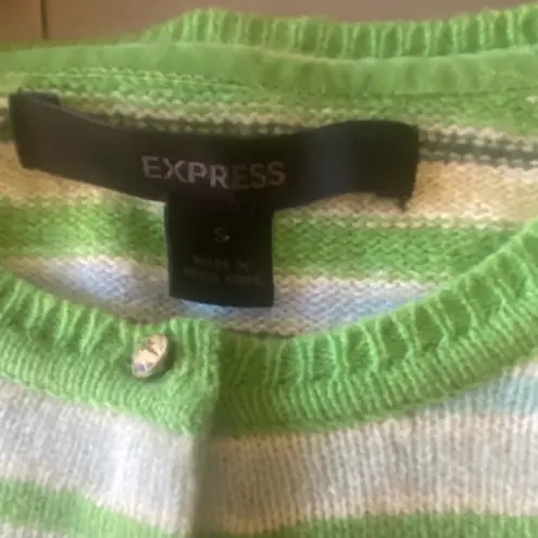 EXPRESS Vintage Y2k 90's cropped Lambswool Striped Cardigan by  size Small Green