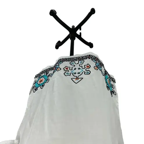 Frances Valentine Capri Tunic Dress Oyster White Blue Embroidery Size XS