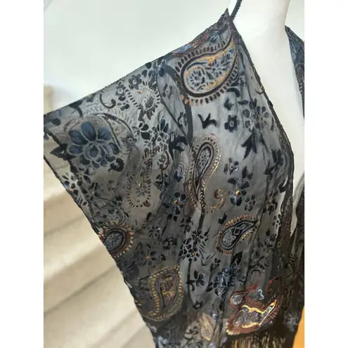 Manhattan Scarf Co Black Fringe Crushed Burnout Velvet Floral Kimono Scarf