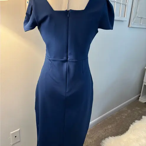 ASOS  French Blue Asymmetrical Pleated cap sleeve Midi Dress size 10