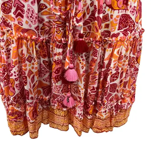Poupette St. Barth Mini Bona V Red Chagal Printed Pink Orange Dress Size Small
