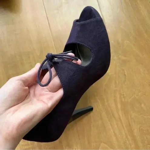 Fioni Faux Suede Eggplant Purple Peep Toe Heels, Women’s Size 7.5