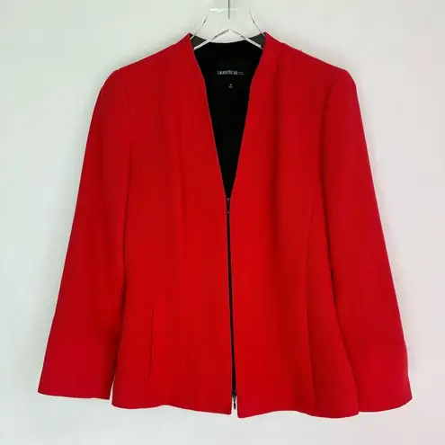 Lafayette 148  New York Red Tara Seamed Scuba Zip Front Jacket Blazer Size 10